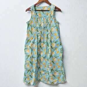 Ella Simone Sleeveless Cotton Nightgown Pintuck Placket Floral Blue 2 Pocket
